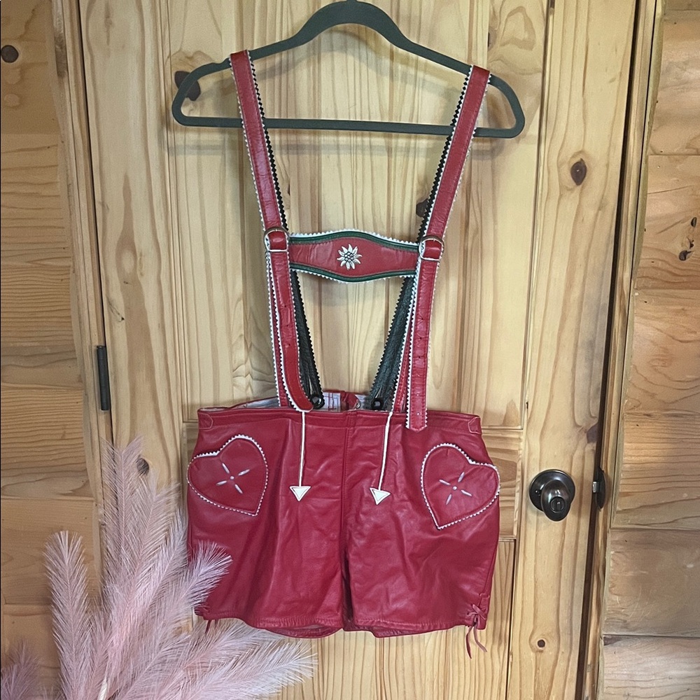 Lederhosen Red Heart Accent Leather Adjustable Shorts